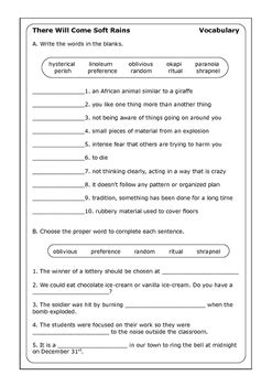 there will come soft rains vocabulary test|there will come soft rains questions.